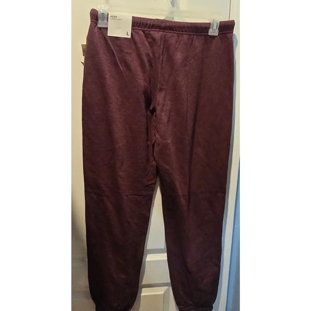 NWT Aero 87 hooded sweatshirt and cinch jogger pants sz L burgundy Y2K - Picture 6 of 9